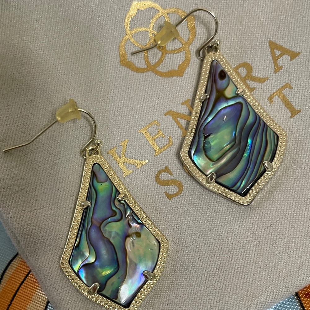 Kendra Scott Iridescent Abalone Teardrop Earrings with Gold Frame - Picture 3 of 6